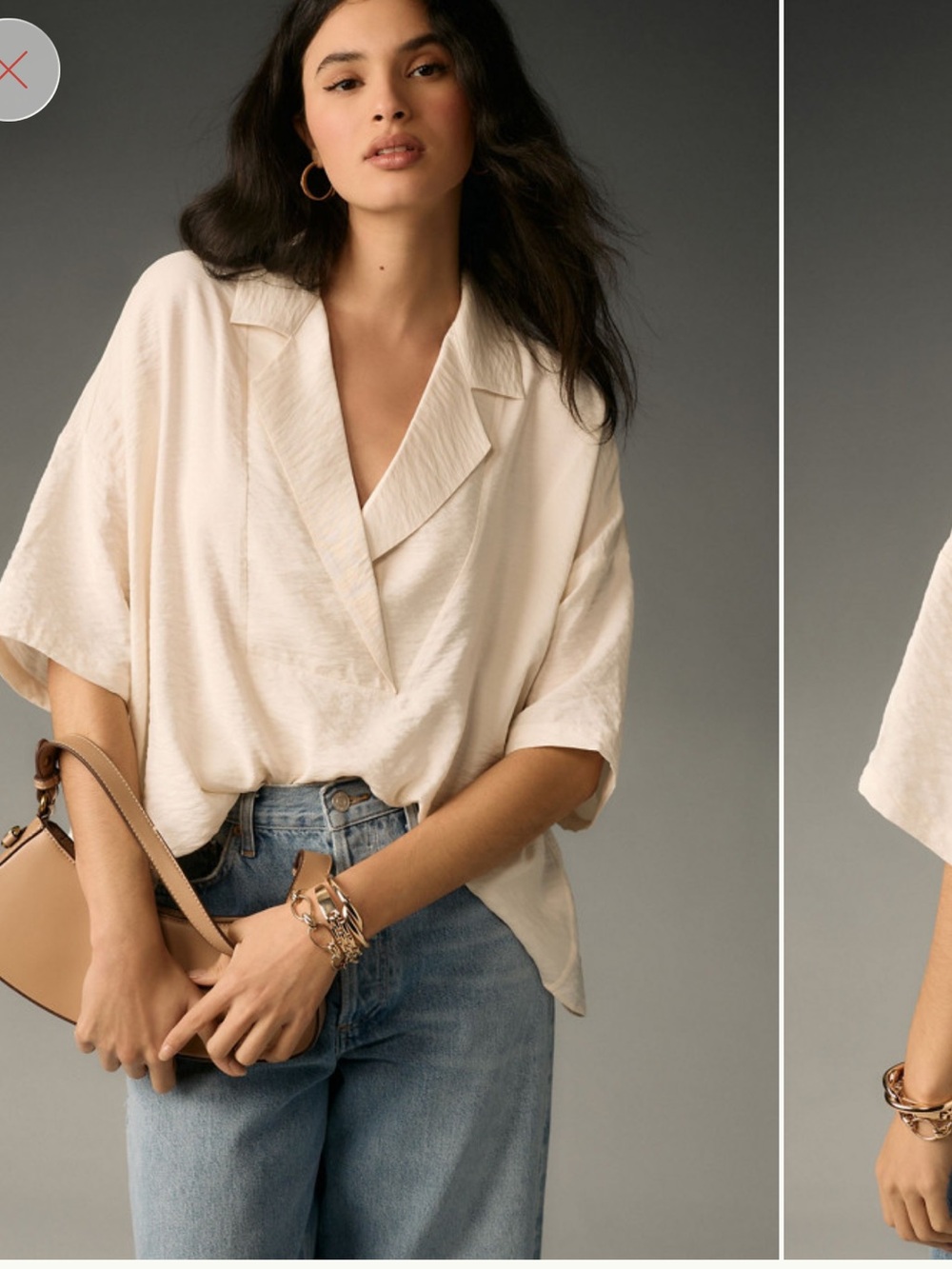 Anthropologie Cream Short-Sleeve Collared Blouse